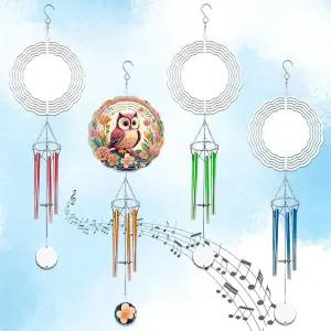4팩 승화 바람 차임 스피너 블랭크 세트 3D 알루미늄 금속 조각 키네틱 마당 및 정원 실내 걸이 장식용