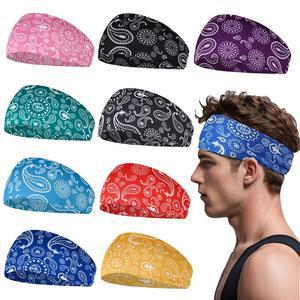 남성용 스포츠 헤드밴드 9팩 운동용 스웨트 러닝 사이클링 축구 농구 요가용 와이드 스웨트밴드 스트레치