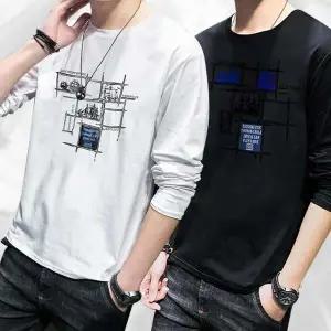 [모로엠] 남성 간절기 스판 라운드 긴팔 면 티셔츠 ON-TSA-QWFN0XOE