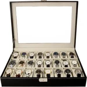 DUPDMKIN 시계 박스 24 슬롯 남성용 PU 가죽 케이스 탈착식 베개가 있는 디스플레이 주얼리