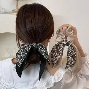 [JHMM4SU5_51JB]플라워 패턴 이중 리본 머리끈 실크 곱창 (29176519A)