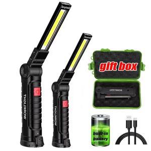 COB LED 작업 조명 디밍이 가능 USB 충전식 손전등 검사 램프(자석 후크 포함) 보조베터리 18650 배터리 토