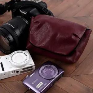 SpaR 가죽 디카 카메라 파우치 중형 버건디 OWJ60323