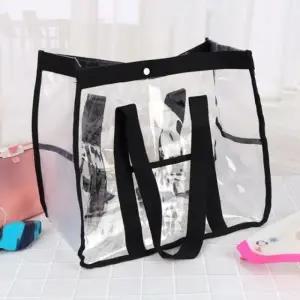 SpaR 투명 비치백 물놀이가방 단추형 블랙 OWJ60323