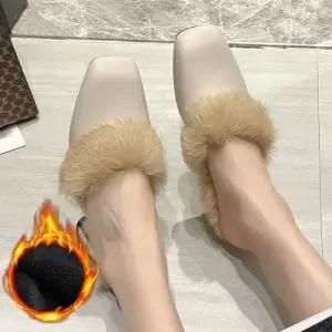 2컬러 캐주얼 여성 겨울 퍼 신발 스퀘어 펌프스 LK727