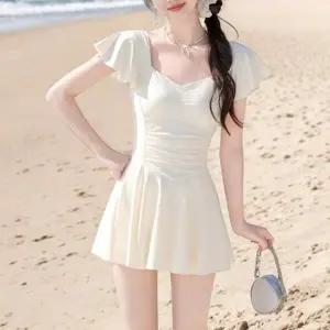 [옷자락]여자 하트넥 셔링 프릴 스커트 팔뚝 허벅지 커버 원피스 수영복