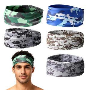 남성용 카모 스웨트밴드 5팩 스포츠 머리띠 - 달리기, 사이클링, 축구, 요가, 일상 사용을 위한 수분 흡수 운동