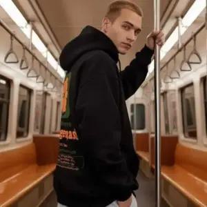 [옷자락]남성 오렌지 프린트 레트로 무드 후드티