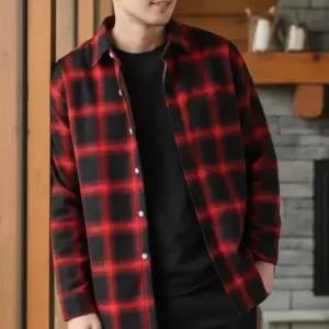 [옷자락]남성 체크 배색 기모 발열 셔츠
