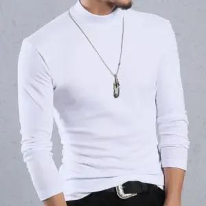 [옷자락]남성 심플 폴리 스판 하이넥 긴팔 티