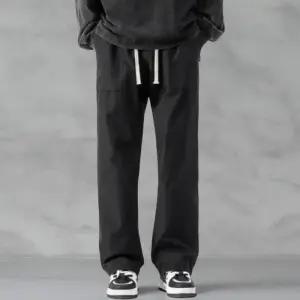 [옷자락]남성 간결 무지 허리조절 세미와이드핏 바지