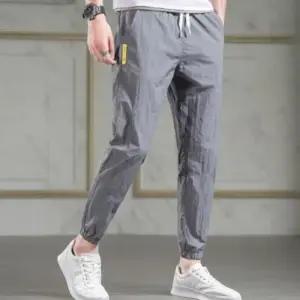 [옷자락]남성 노란색 슬림 허리밴드 스트링 조거 바지