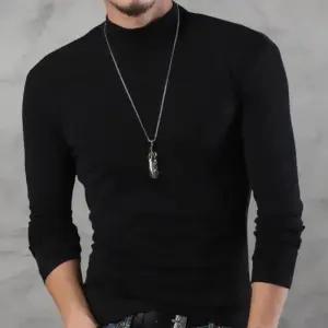 [옷자락]남성 심플 폴리에스터 스판 쫀쫀 하이넥 긴팔 티셔츠