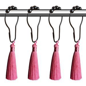 핑크 태슬 우아한 링의 샤워 장식 방청 욕실 고귀한 러플 린넨 장식용 블랙 커튼