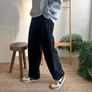 [옷자락]남자 골지 벌룬 커브드 와이드핏 밴딩 면 기모 바지