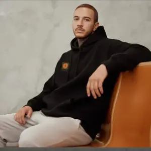 [옷자락]남성 주황색 프린트 복고풍 후드 티셔츠