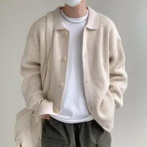 [옷자락]남성 베이직 버튼 골지 카라넥 니트 가디건