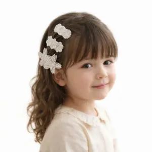 [메르시밴드](대구신세계) 코튼플라워 똑딱핀 3P-SET (브라운/아이보리)