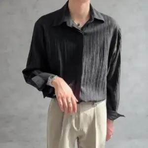 [옷자락]남성 단색 세로 스트라이프 디자인 루즈핏 셔츠