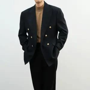 [옷자락]남자 더블 브레스트 금장버튼 울 정장 하객룩 자켓