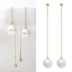 우정피어싱 골드 진주 롱 귀걸이 피어싱_한쪽 14K