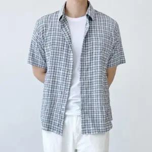 남성 여유핏 데일리 통기성 시어서커 스판 오버핏 여름 체크 반팔 남방 셔츠
