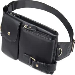 니쿤지 소가죽 허리 패니 팩-정품 가죽과 슬림한 밴드 블랙 조절 가능