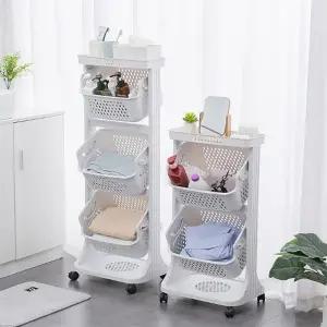 [생활용품센타1]기우는 이동식 빨래바구니 화이트(3단)