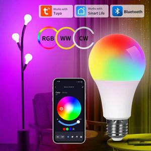 블루투스 원격 제어 LED 밤 전구 E27 RGB 220V 15W 디 밍이 가능 램프 침실 장식 Tuya 스마트 라이프 APP