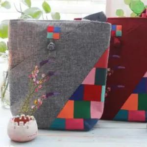 전통 데일리백 들꽃 자수 패치 숄더백 쇼퍼백 가방