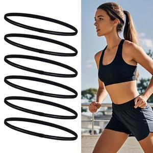 6피스 엘라스틱 스포츠 헤드밴드, 여성 및 남성용 얇은 러닝, 운동, 블랙