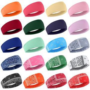 남성용 20개 스포츠 헤드밴드 여성용 스웨트밴드 미끄럼 방지 수분 흡수 러닝 하이킹 사이클링 요가용