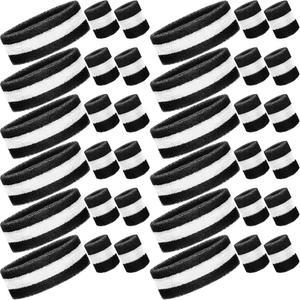 Eurzom 36개 네온 스포츠 스웨트밴드 세트에는 12개의 줄무늬 땀 흡수 헤드밴드 24개의 손목 코튼 손목밴드가 포함되어 있습니다