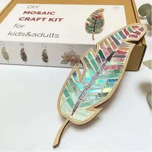 Smowfes 혼합 색상 잎 모자이크 키트 공예용 크리에이티브 DIY 컬러 홈 데코 타일 조각 용품 퍼즐