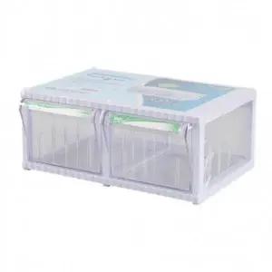 ( )투명 서랍장 슬라이딩 미니 정리함 2칸 적층 수납함 사무 공구 부품정리