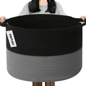 HZFTJOY 65L 대형 담요 바구니 19.7인치 L x W 13인치 H 로프 직조 손잡이 포함 장난감 보관함 거실 침실