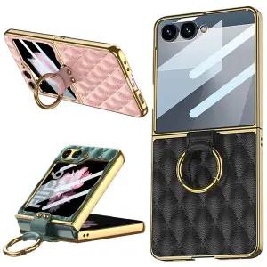 갤럭시Z플립7 FE Z플립6 Z플립5 제트지 럭셔리 골드링 스탠딩 가죽 핸드폰 케이스