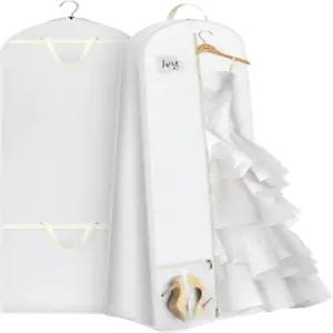 킴보라 72인치 웨딩드레스 의류 가방 15인치 거셋 신부 긴 보관 및 여행용 대형 메쉬 포켓 여성용 커버