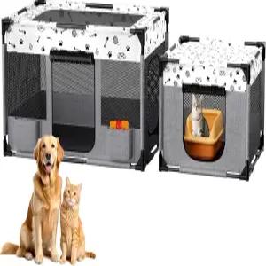 BUFOR 휴대용 고양이 놀이펜 애완견 실내/외용 강아지 접이식 우리 케이스가 있는 밀폐형 텐트 PVC 파이프