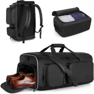 내부 탈착식 가방과 신발 수납공간이 있는 스마스롭 50L 컨버터블 의류 더플백 백팩 출장 또는 결혼 여행용