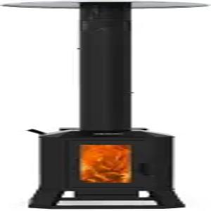 유리 창문이 있는 70 000 BTU 목재 펠릿 야외 파티오 히터 - 야외용 가정용 정원 및 상업용 바퀴가 달린