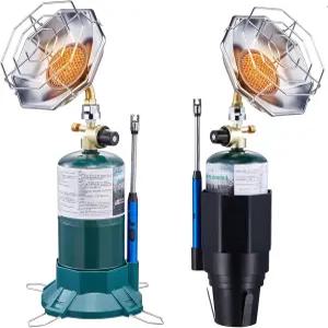 휴대용 프로판 캠핑 히터 컵 홀더 및 베이스가 있는 6200BTU 2-in-1 텐트 차고 낚시용 무선 1파운드 탱크와