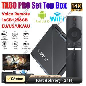 TX60 PRO 안드로이드 16 스마트 호환 TV 박스 14K 2.4G/5G 듀얼 WiFi 6 미디어 플레이어 셋톱박스 (리모컨