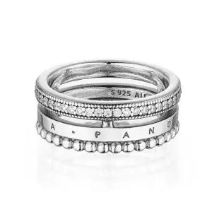 MUST IT_ PANDORA] 192312C01 시그니처 로고 파베 비디드 실버 반지