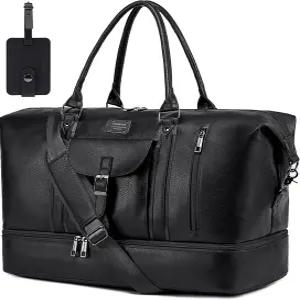 와이타스 인조 가죽 여행용 여성 남성용 더플백 신발 수납공간이 있는 대형 위켄더 오버나이트백 방수