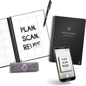 로켓북 스마트 재사용 가능한 일상 플래너 주간 월간 연간 일정 실행 크기 6x8.8 블랙