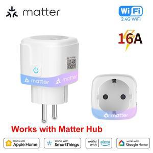 물질 WiFi 스마트 소켓 16A EU 가전 콘센트 미니 플러그 어댑터 APP 제어는 HomeKit Siri Alexa Google과