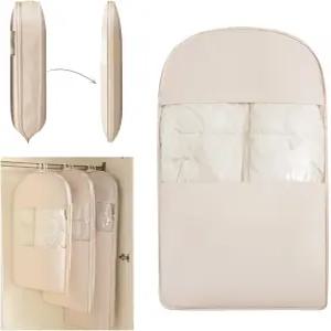 네이처눅 공간 절약형 걸이 압축 의류 가방 지퍼가 달린 옷장 보관용 옷 코트 및 다운 재킷용 커버 베이지