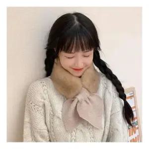 밍크 겨울 리본 니트 퍼 여자 선물 쁘띠 목도리 머플러