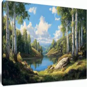 거실 트리를 위한 타르푸프 대형 그린 포레스트 월 아트와 침실 사무실 캔버스 프린트를 블루 레이크